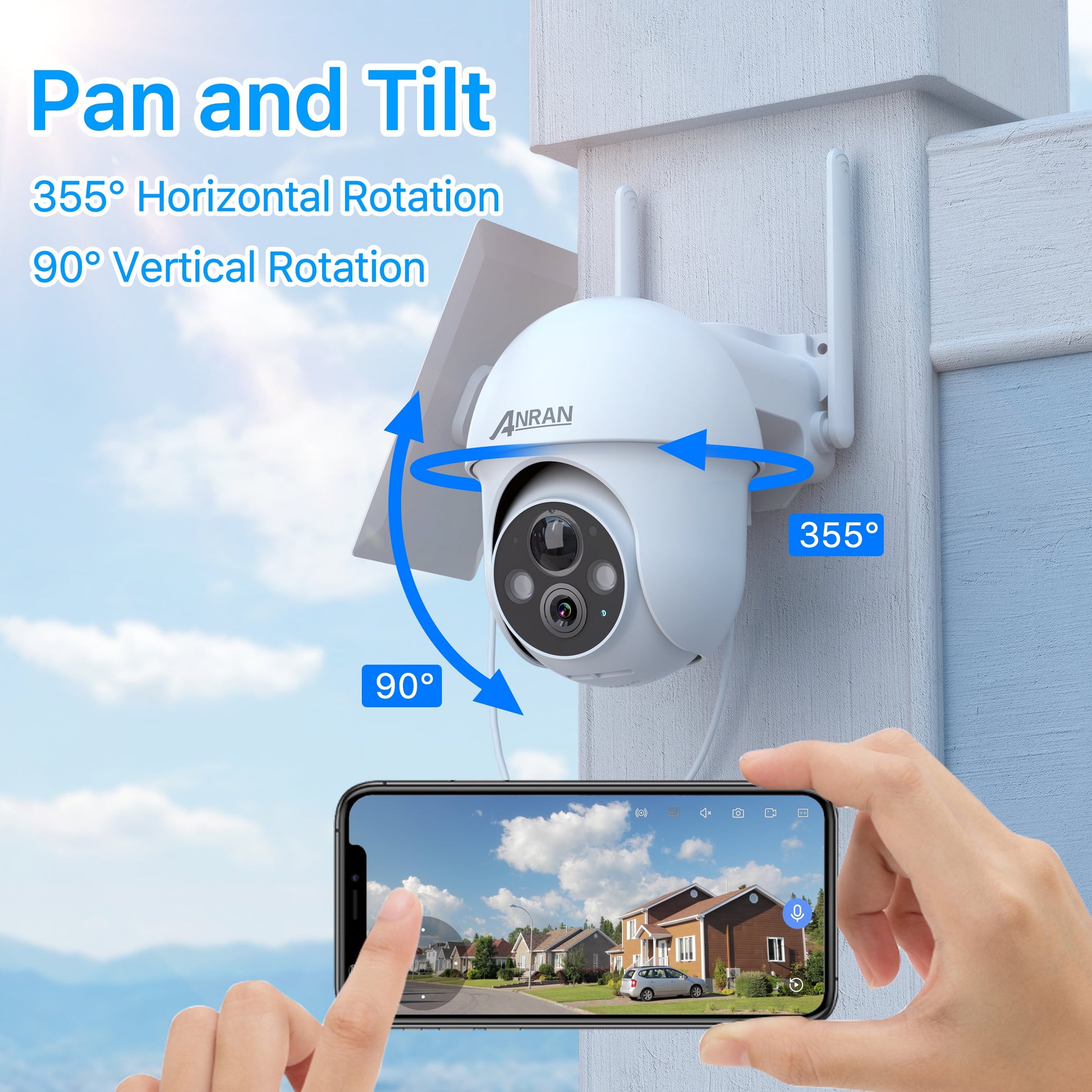 2K Solar Security Camera with Spotlight,  360° View Wireless Outdoor Camera, Waterproof PIR Detection, Rechargeable Battery Powered Home Surveillance Camera with Color Night Vision 2-Way Audio