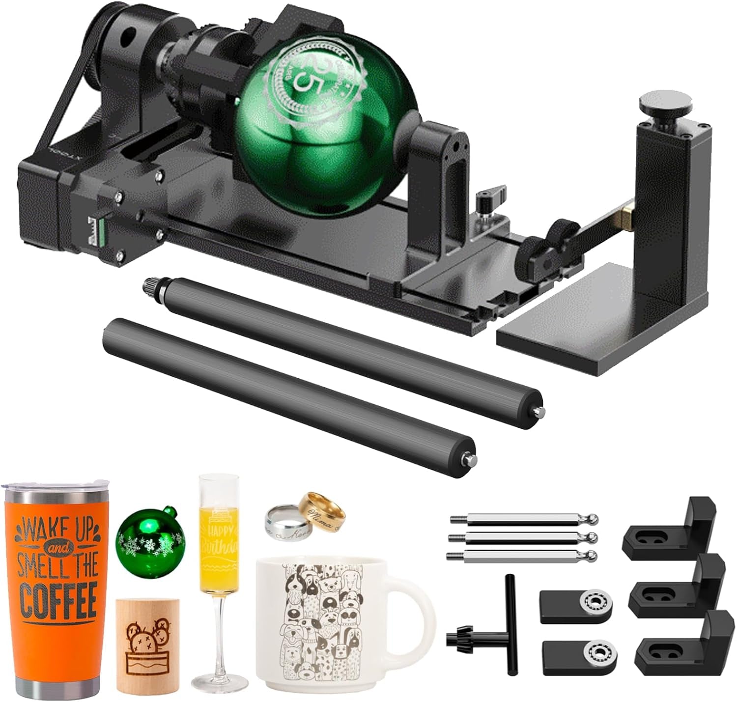 RA2 Pro for  S1, F1, F1 Ultra, P2, M1 Ultra and Most Laser Engraver (Must with Riser), Y-Axis Rotary Roller for Engraving Cylindrical Objects, Wine Glass, Tumbler, Engraver Accessory