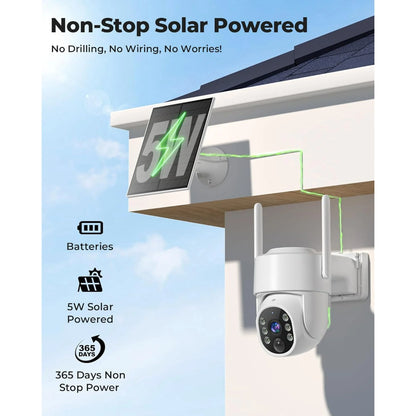 Security Cameras Wireless Outdoor, 5G&2.4G Wifi Cameras for Home Security, No Subscription Needed, 4 Cam-Kit,4Mp Solar Powered Security Cameras System, 360°PTZ,128GB Local Storage, Color Night Vision