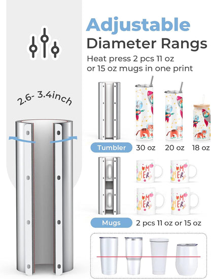 Pro 30 OZ Tumbler Heat Press Machine,  Mug Press for 11 OZ 15 OZ 16 OZ 20 OZ 30 OZ Straight Skinny Sublimation Tumblers, Cup Heat Press DIY Sublimation 30OZ Tumbler Press (Blue)