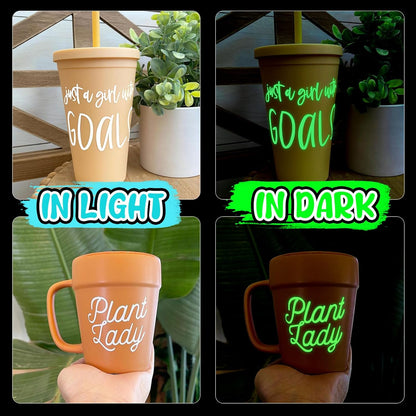 Glow in the Dark Matte Adhesive Vinyl, White to Neon Green, 1Ft X 5Ft for Craft Cutter Sign Plotter Wall Decals Scrapbook Lettering DIY Decorations