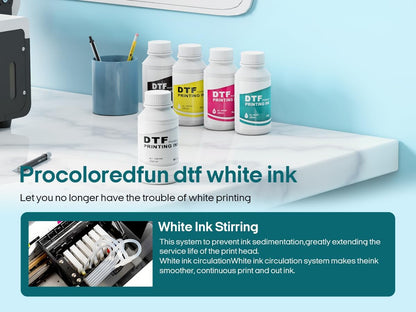 Procoloredfun DTF Ink 1500 Ml and Powder Set 6 X 250Ml Ink Cmykw+Protection Fluid 500 G DTF Powder for A3 A4 L1800 L805 DTF Printer Machine Direct to Transfer Supply Kits
