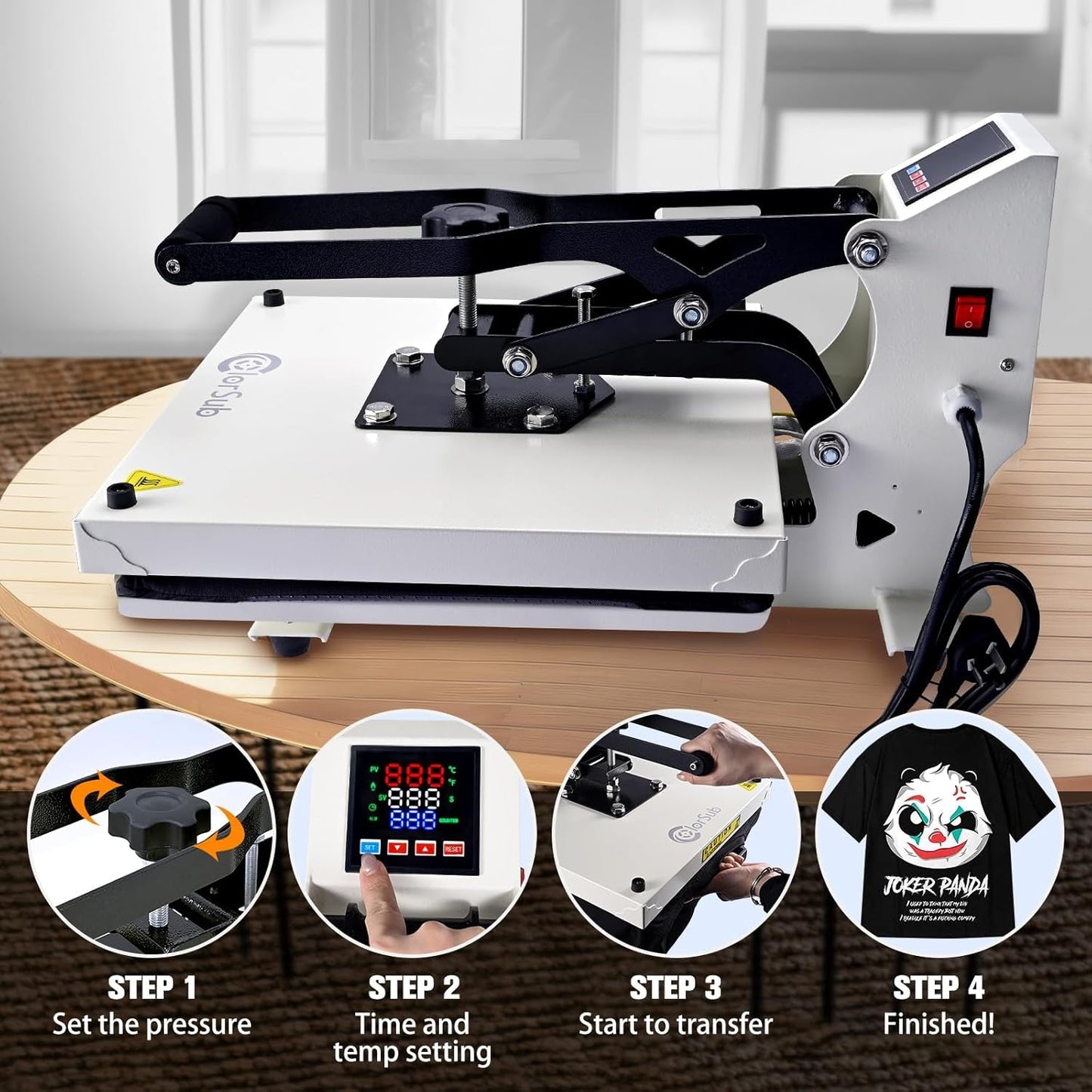 Colorsub Heat Press Machine for T-Shirt 15X15, Digital Industrial Quality Heat Press Machine Clamshell Transfer Sublimation Print Press Machine White