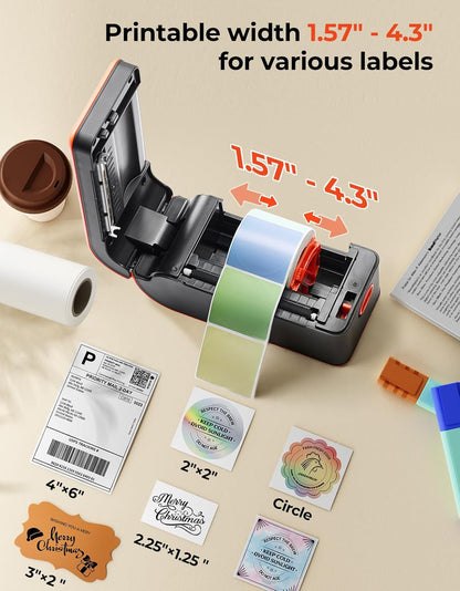 MUNBYN MC240 Bluetooth Thermal Label Printer with Battery, Built-In Paper Bin, Portable Wireless 4×6 Shipping Label Printer, Compatible with Ios, Android, Windows, Mac, Works for Small Business