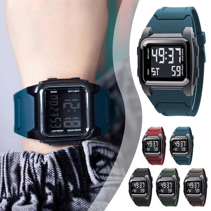Square Large Screen Retro Sports Electronic Watch Night Waterproof' Light J0M8