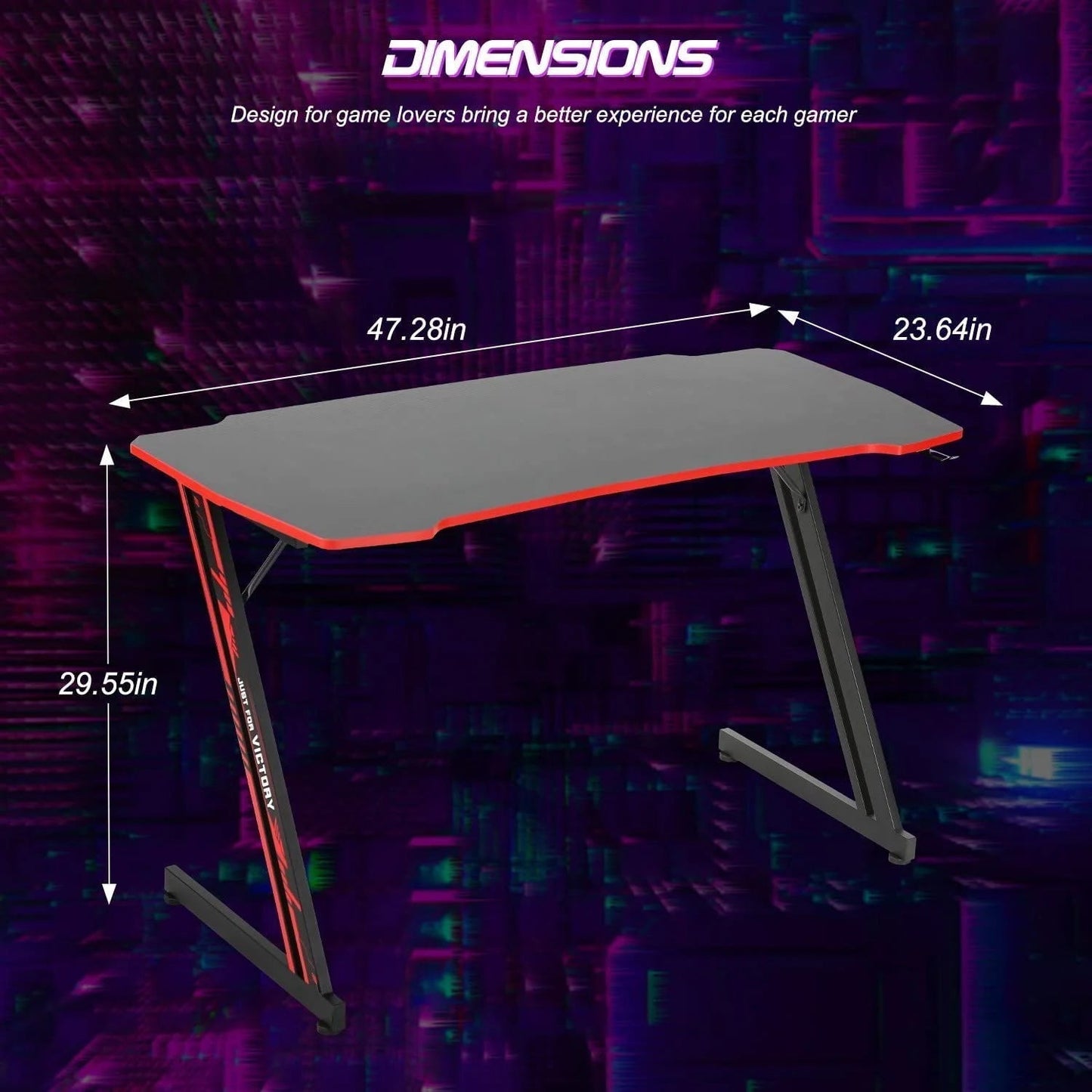 47 Inch Z Shaped Ergonomic Adults Gaming Desk with Headphone Hook for Game Players，Red