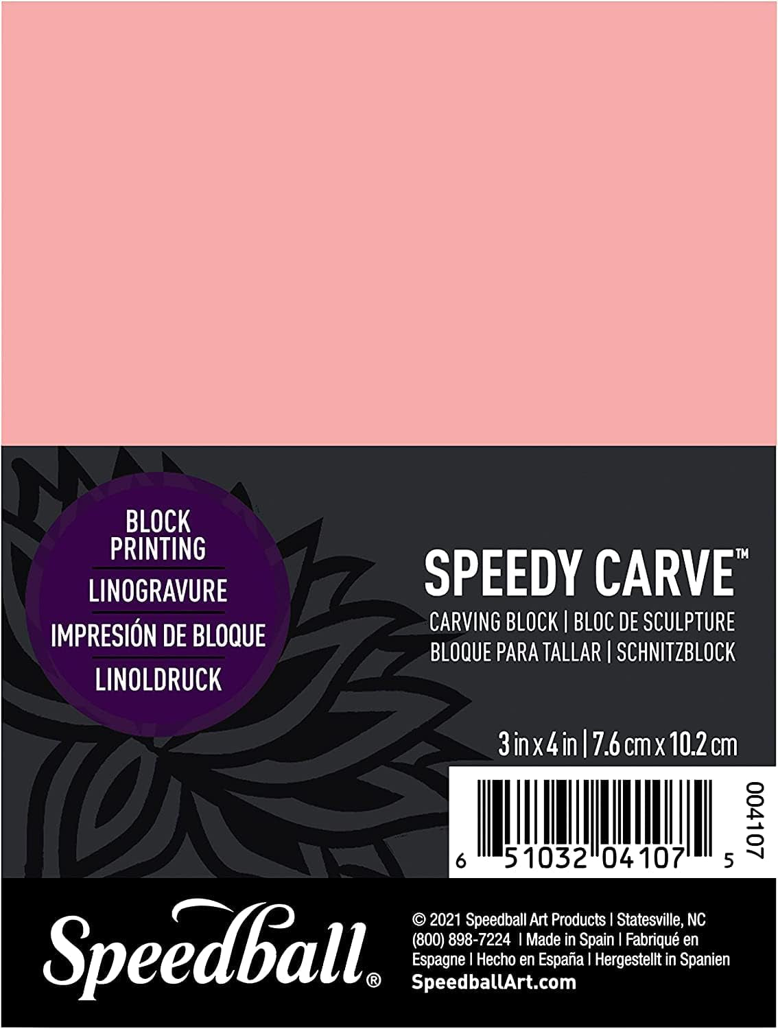 Speedball 3 In. X 4 In. Speedy-Carve Linocut Block (6-Pack) - Premium Pink Rubber Linoleum Carving Blocks for Printmaking, Printing, and Stamp Making