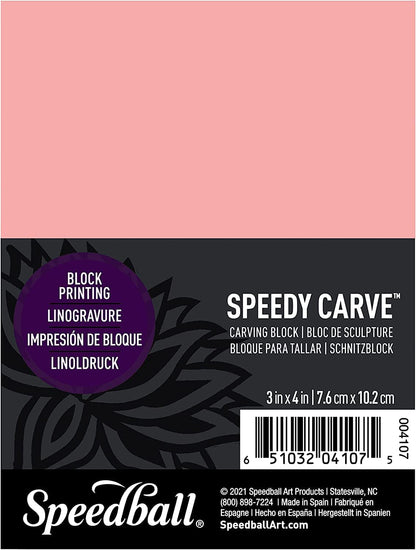 Speedball 3 In. X 4 In. Speedy-Carve Linocut Block (6-Pack) - Premium Pink Rubber Linoleum Carving Blocks for Printmaking, Printing, and Stamp Making