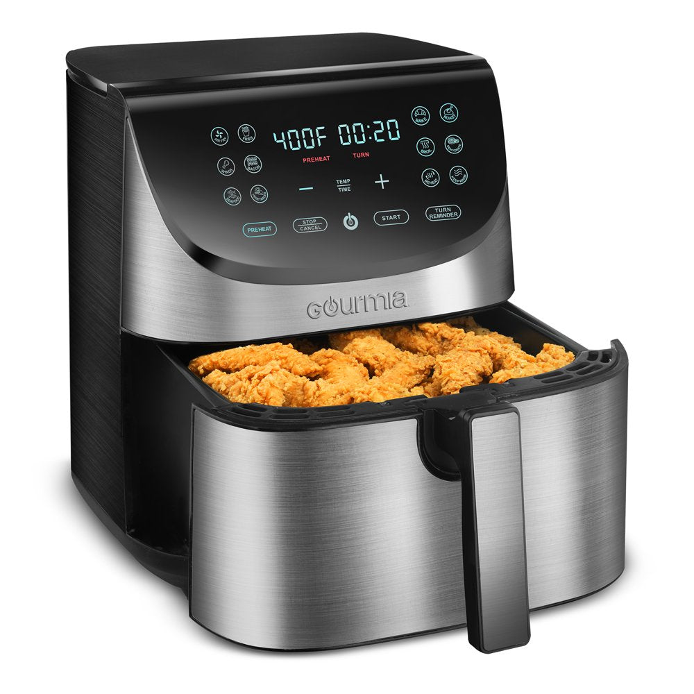 8 Qt Digital Air Fryer with 12-One Touch Presets, Stainless Steel, Black, 13 In, New
