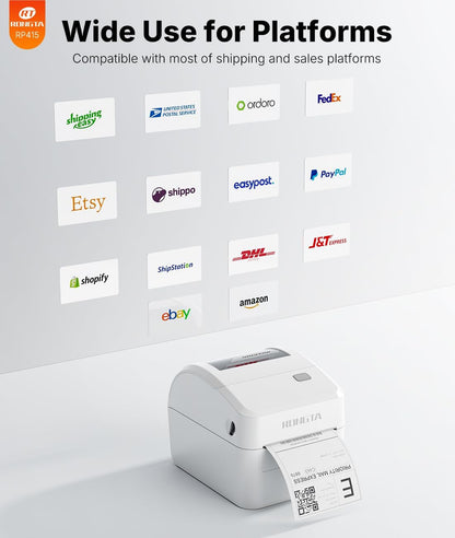Rongta Bluetooth Thermal Shipping Label Printer, Wireless 4X6 Label Sticker Printer for Shipping Packages, Support Android, Iphone, Widely Used for Amazon, Ebay, Shopify, Etsy, UPS, White