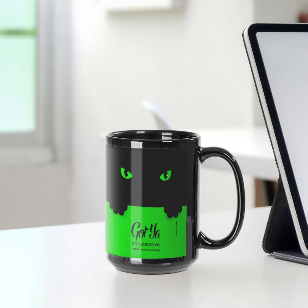 Sublimation Coffee Mugs Blank Black with White Patch 15 OZ 8 Pack