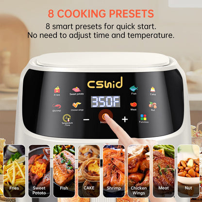 Air Fryer 7.5 QT Large Capacity Touch Screen Smart Fryers Household Multi-Function Window Visible Air Fryer That Crisps, Roasts, Reheats, & Dehydrates,Including Air Fryer Paper Liners 50Pcs,White