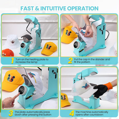 AKEYDIY 3-In-1 Auto Cap Heat Press Machine, Hat Heat Press with 3Pcs Replaceable Heating Pads, Automatic Release&Press Knob-Style Digital Control Panel, DIY Sublimation Caps T-Shirts Bags