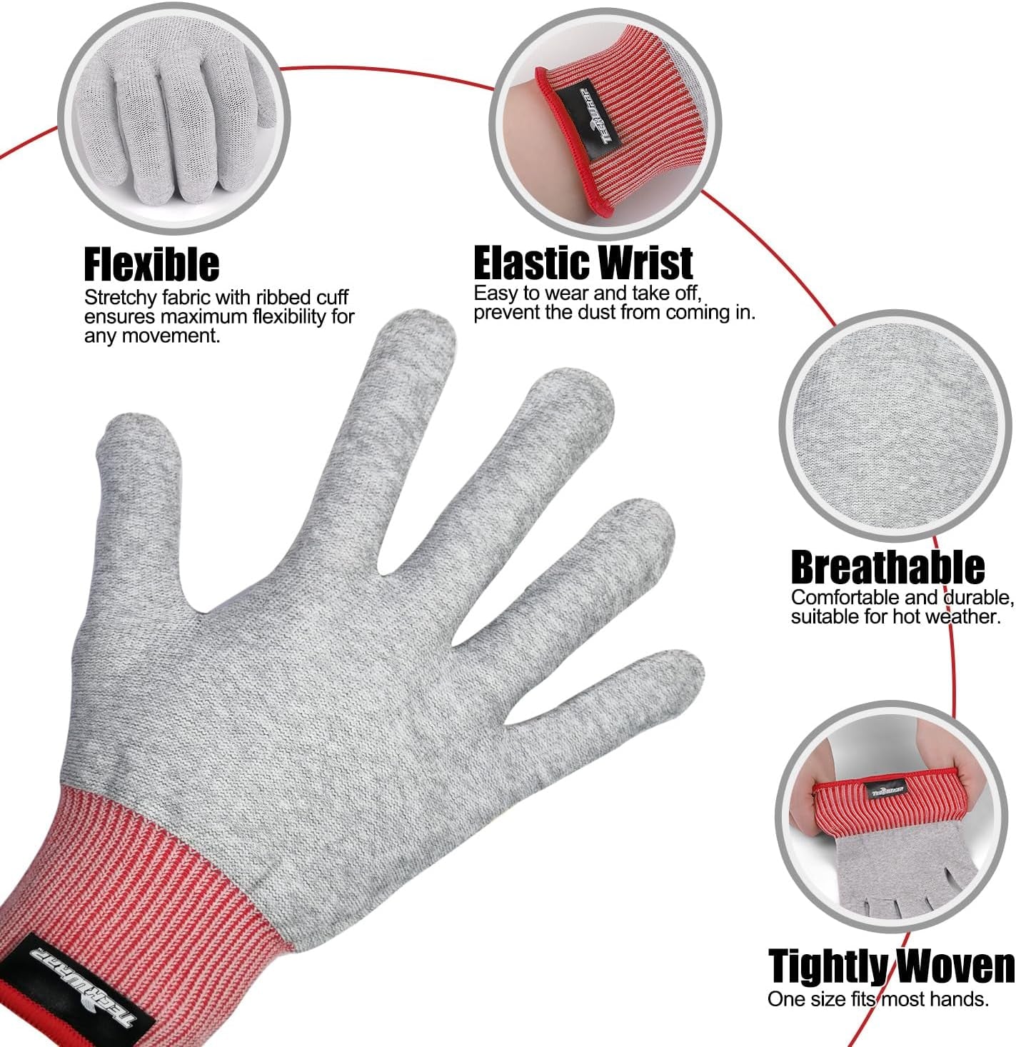 Grey Professional Vinyl Wrap Anti-Static Application Gloves (2 Pairs/Pack),Large Size for Wrap and Decal Applications