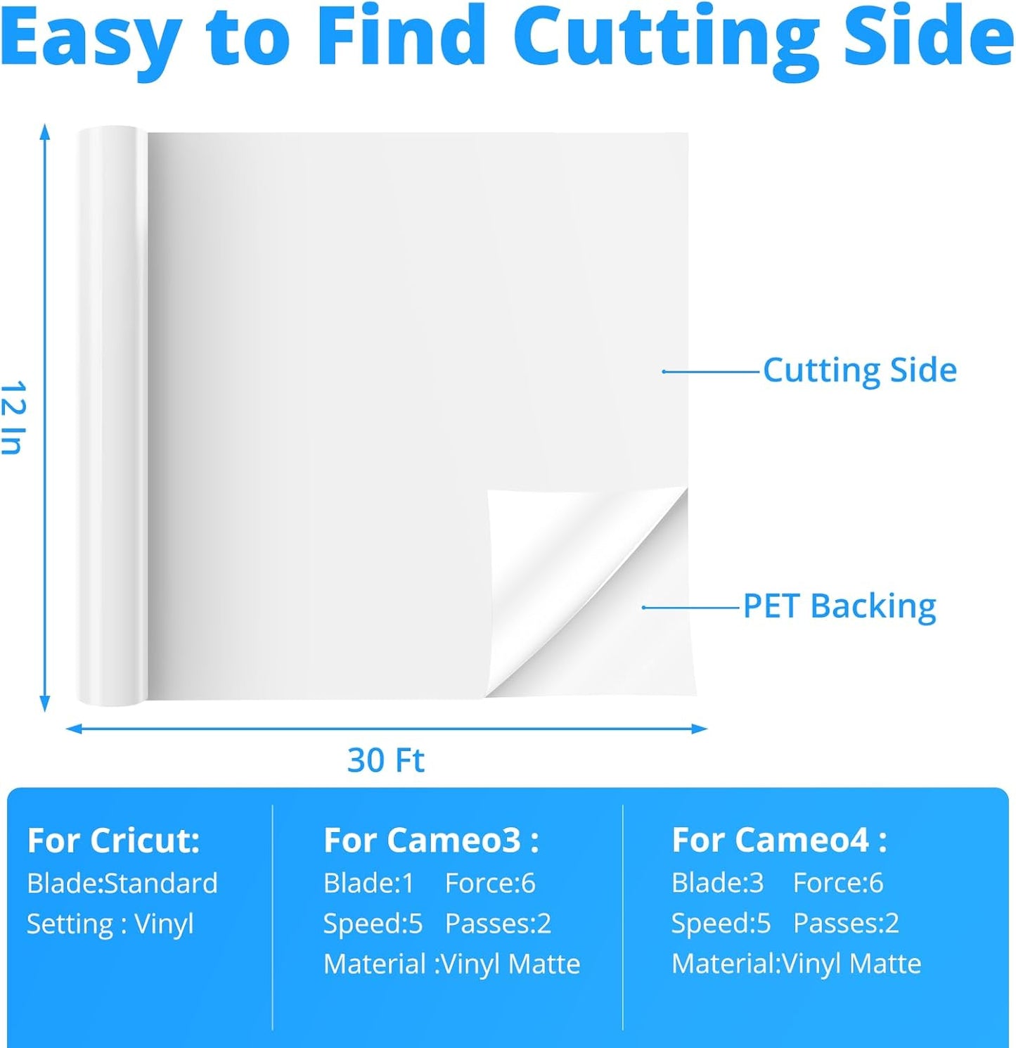 White Permanent Vinyl, 12" X 30 FT - Permanent Vinyl for Cricut Machine, Self Adhesive Vinyl Roll Stickers for Decorations, Gifts, Mugs, Craft and Sign Cutters (Matte White)