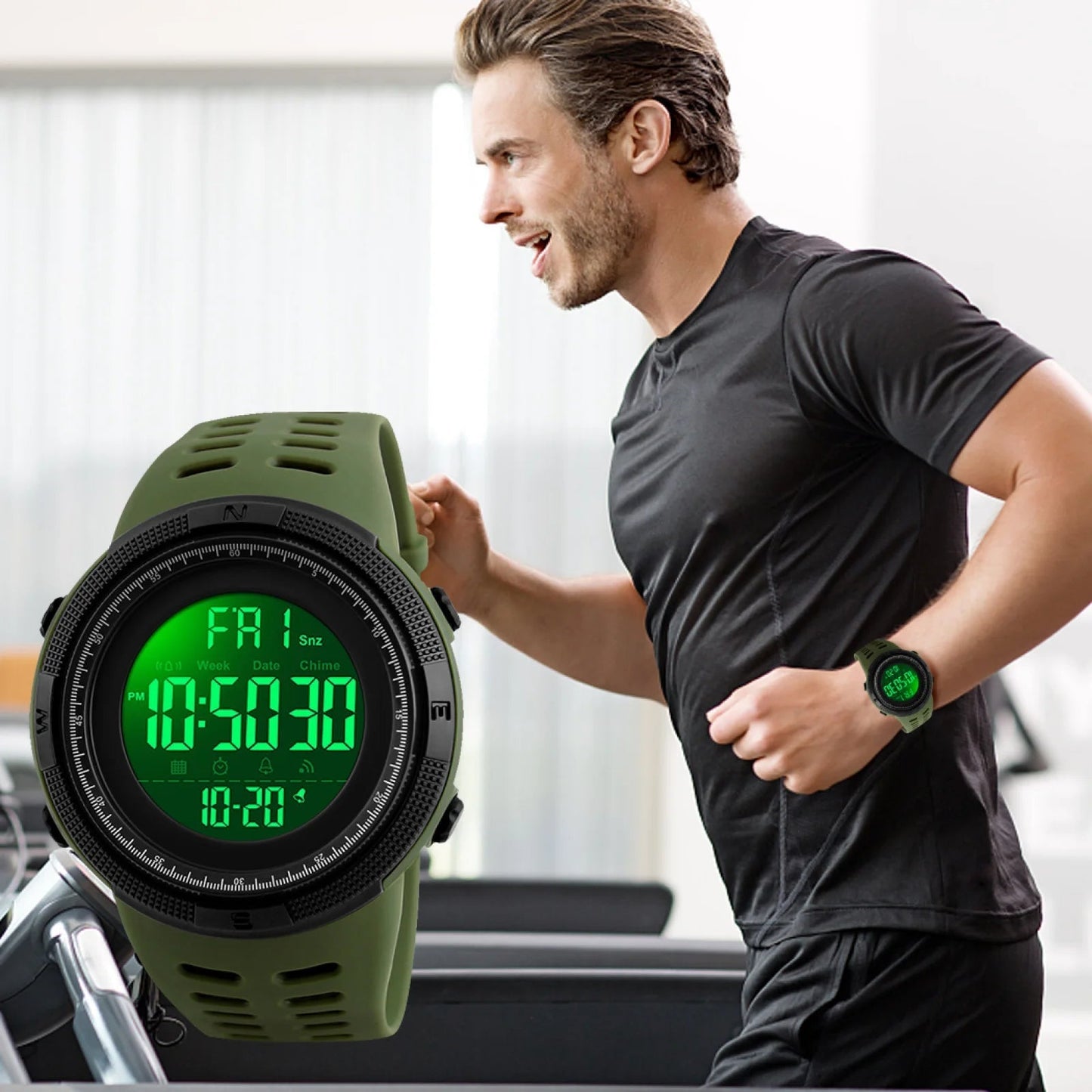 Men'S Watch Waterproof Digital Sport Watch Military Digital Watches for Men Alarm Back Light Classic Large Face Watch Army Green