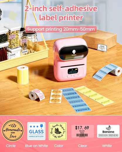 M110 Thermal Label Printer - Portable Bluetooth Address Label Maker for Small Business, Barcode & Retail, Compatible with Phones & PC (Pink)