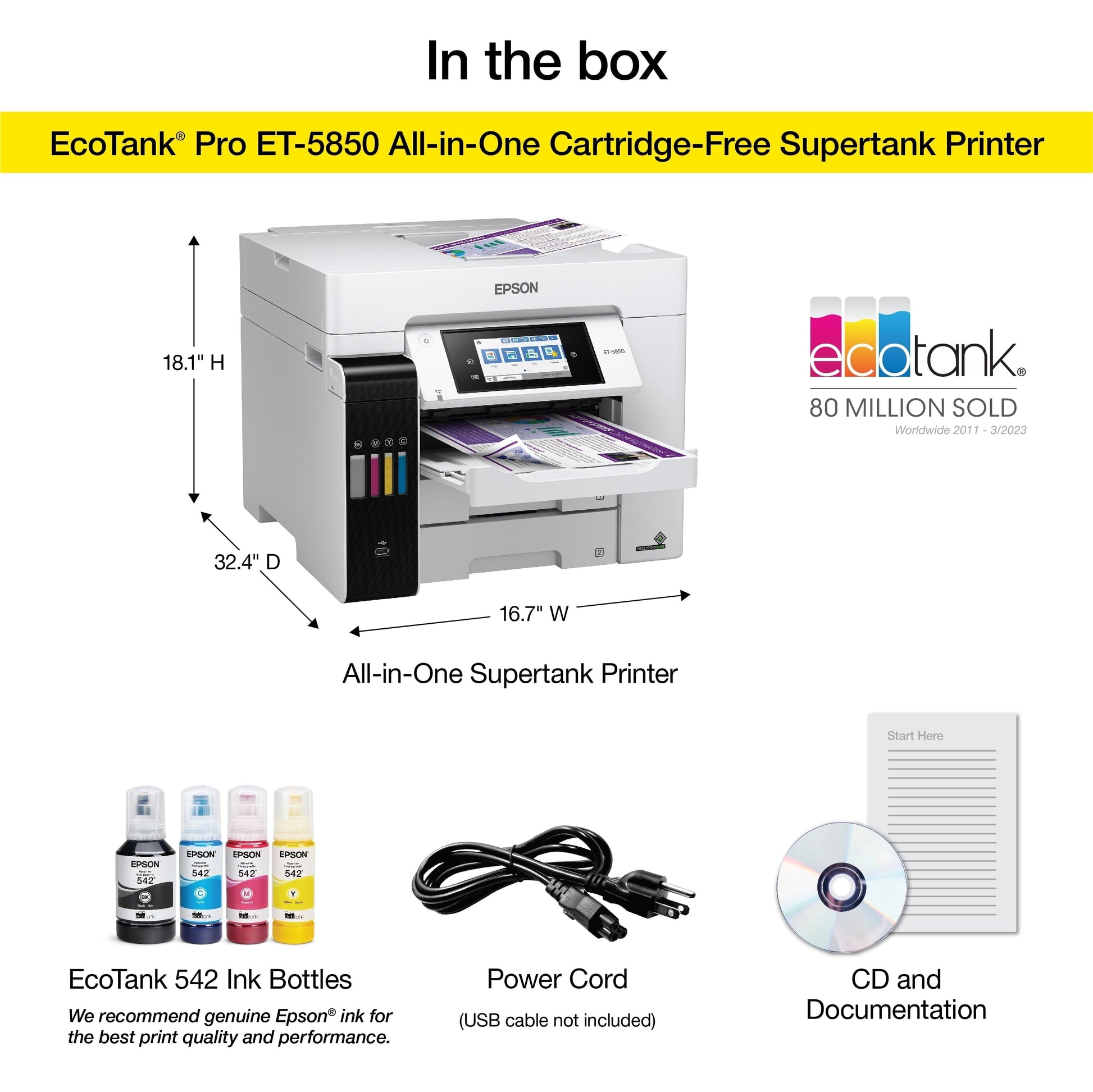 Ecotank Pro ET-5850 Wireless Color All-In-One Supertank Printer with Scanner, Copier, Fax and Ethernet
