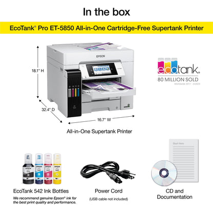 Ecotank Pro ET-5850 Wireless Color All-In-One Supertank Printer with Scanner, Copier, Fax and Ethernet