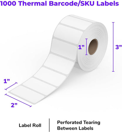 Rollo Direct Thermal 2X1 Barcode Labels - Roll of 1,000 Thermal Labels for Shipping (Commercial Grade Stickers)