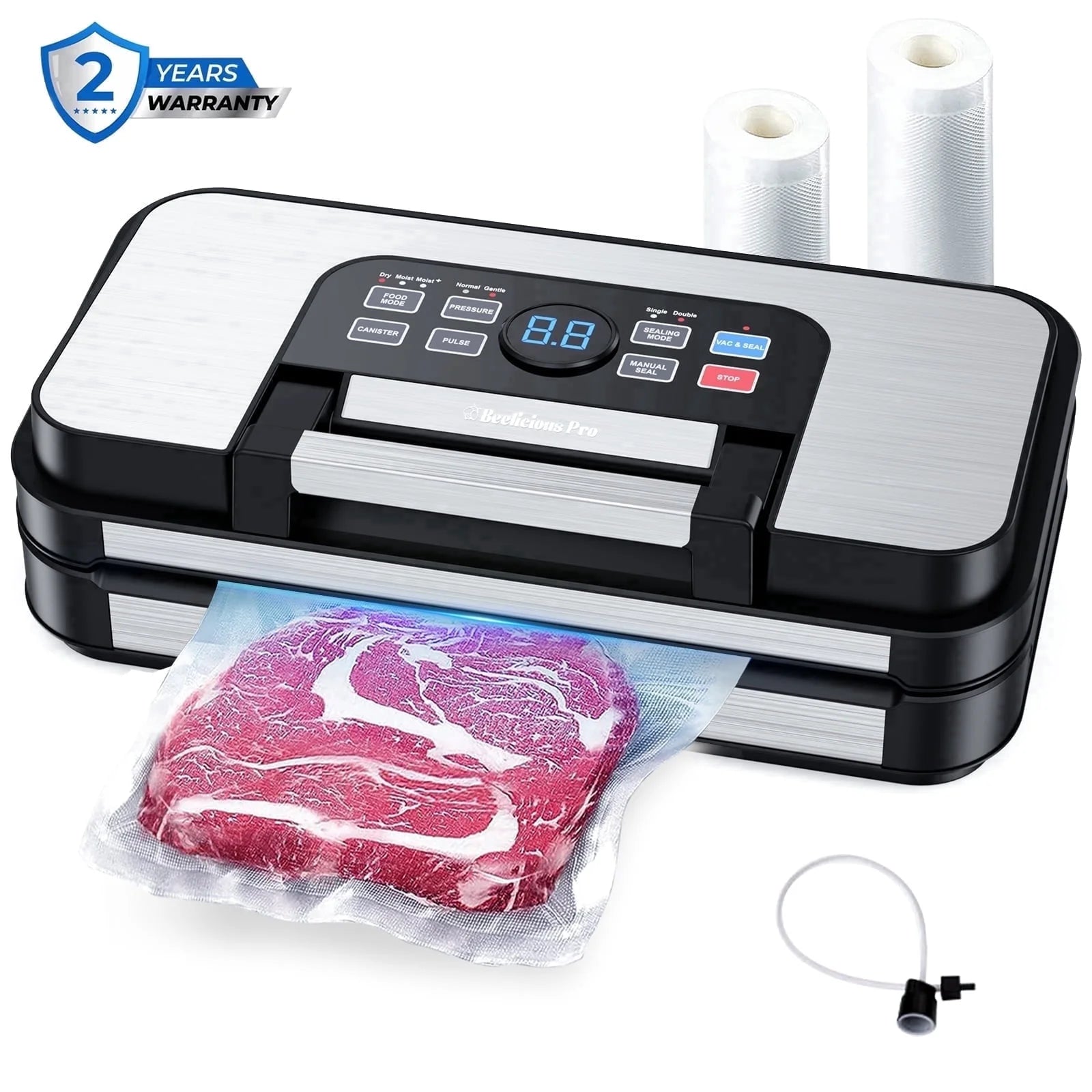 95Kpa Powerful Vacuum Sealer, Aeitto Food Sealer with 10-In-1 Functions, Easy-Lock Handle, Double Heat Seal & Double Pump, for Food with Bags Storage, Built-In Cutter,Stainless Steel