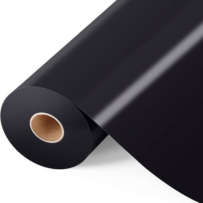 Black Heat Transfer Vinyl HTV Roll 12" X 60FT - Black Iron on Vinyl Roll for Cricut & Silhouette - Easy to Cut & Weed Black HTV Vinyl Roll