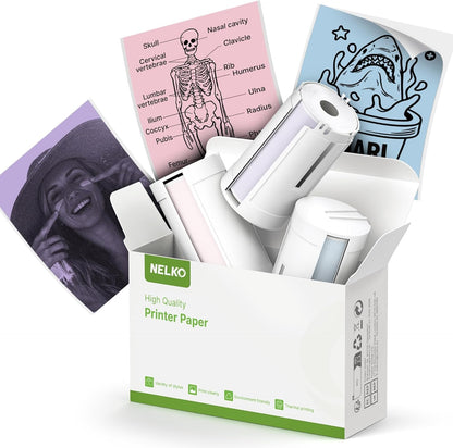 Nelko Genuine Self-Adhesive Thermal Printer Stickers, Compatible with PM230 Mini Sticker Printer, Black on White, 54Mmx3.5M Mini Sticker Printer Paper, 3 Rolls, Blue/Pink/Purple