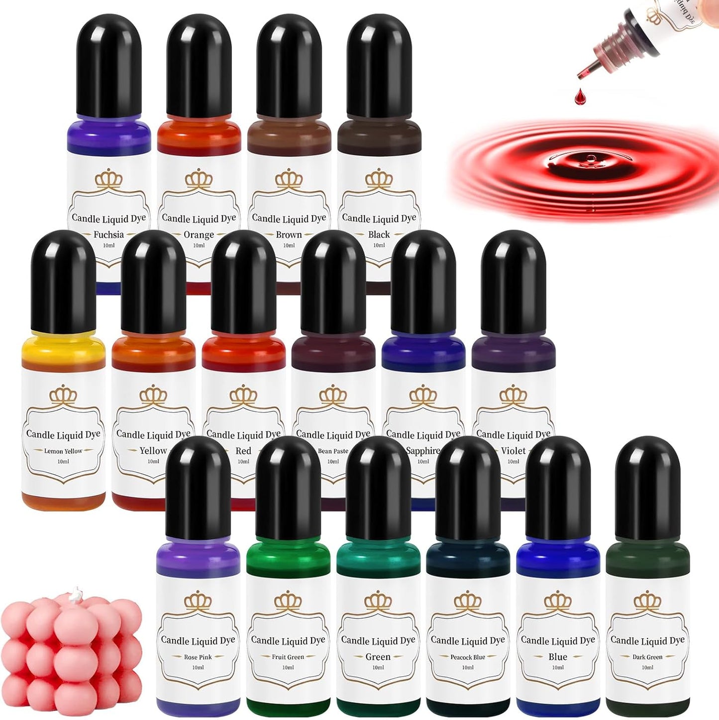 Candle Dye - 16 Vivid Colors Liquid Candle Wax Dye, High Concentrate Candle Dye for Soy Wax, Beeswax, Gel Wax, Palm Wax - 10Ml/ 0.35 Oz