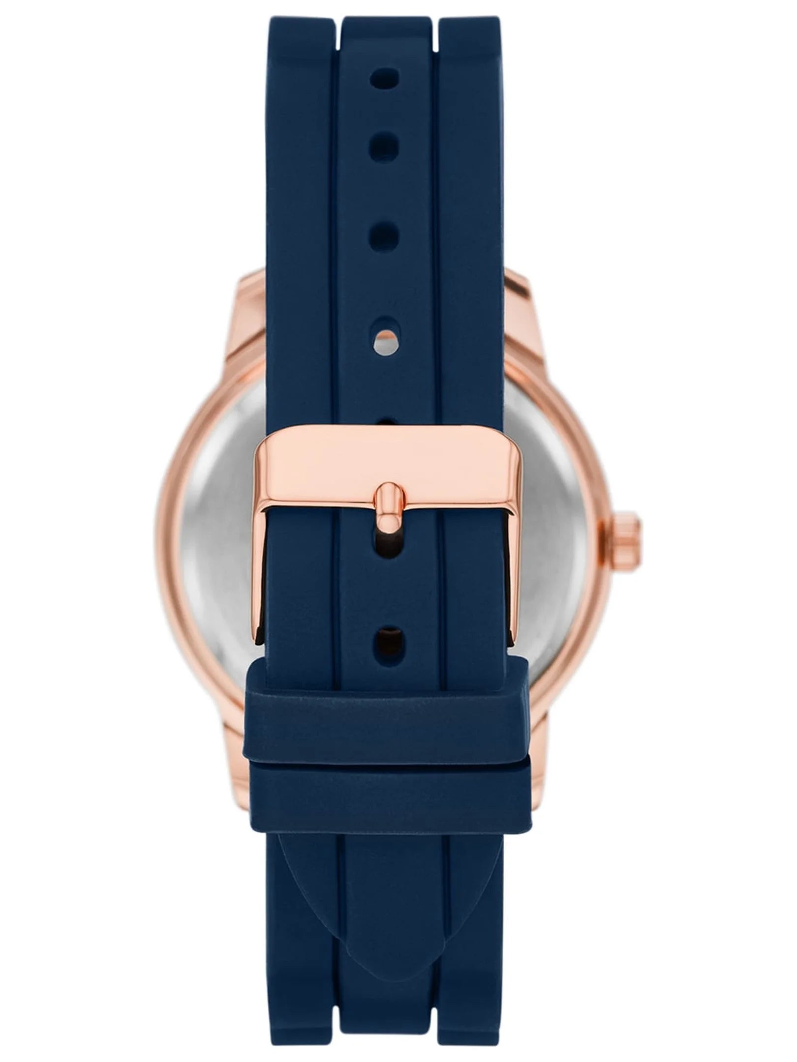 Time & Tru Women'S Wristwatch: Rose Gold Case, Blue Bezel, Easy Read Dial, Silicone Strap (FMDOTT073)