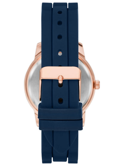 Time & Tru Women'S Wristwatch: Rose Gold Case, Blue Bezel, Easy Read Dial, Silicone Strap (FMDOTT073)