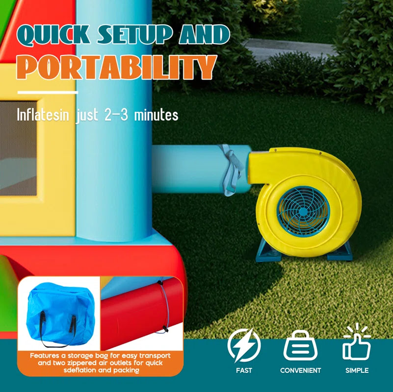 Bounce House, Inflatable Bouncer with Air Blower, Jumping Castle with Slide, Outdoor Indoor Bouncy Castle with Oxford Fabric for Kids