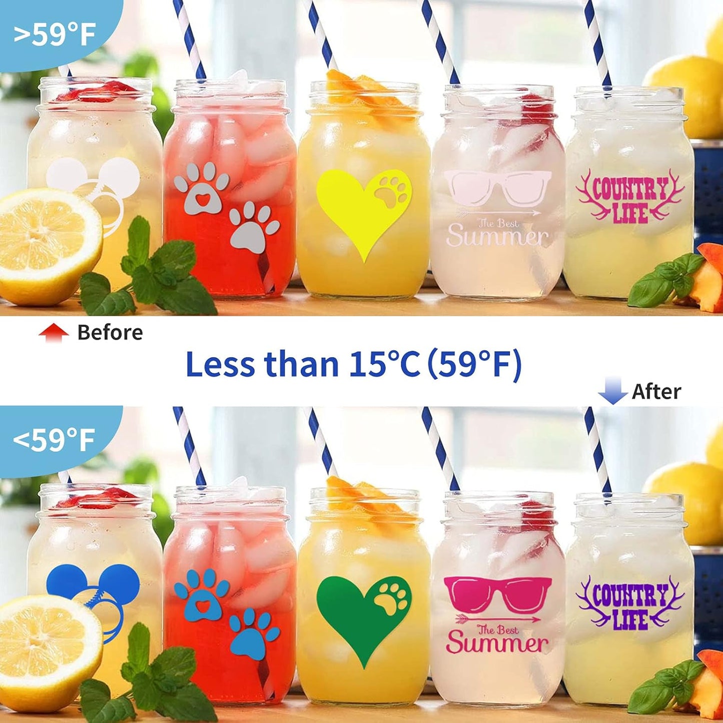 Color Changing Vinyl Permanent Adhesive for Cutting Machine,8 Pack Cold Bundle 6 Colors-12" X 10" Sheets +2 Transfer Sensitive Tape