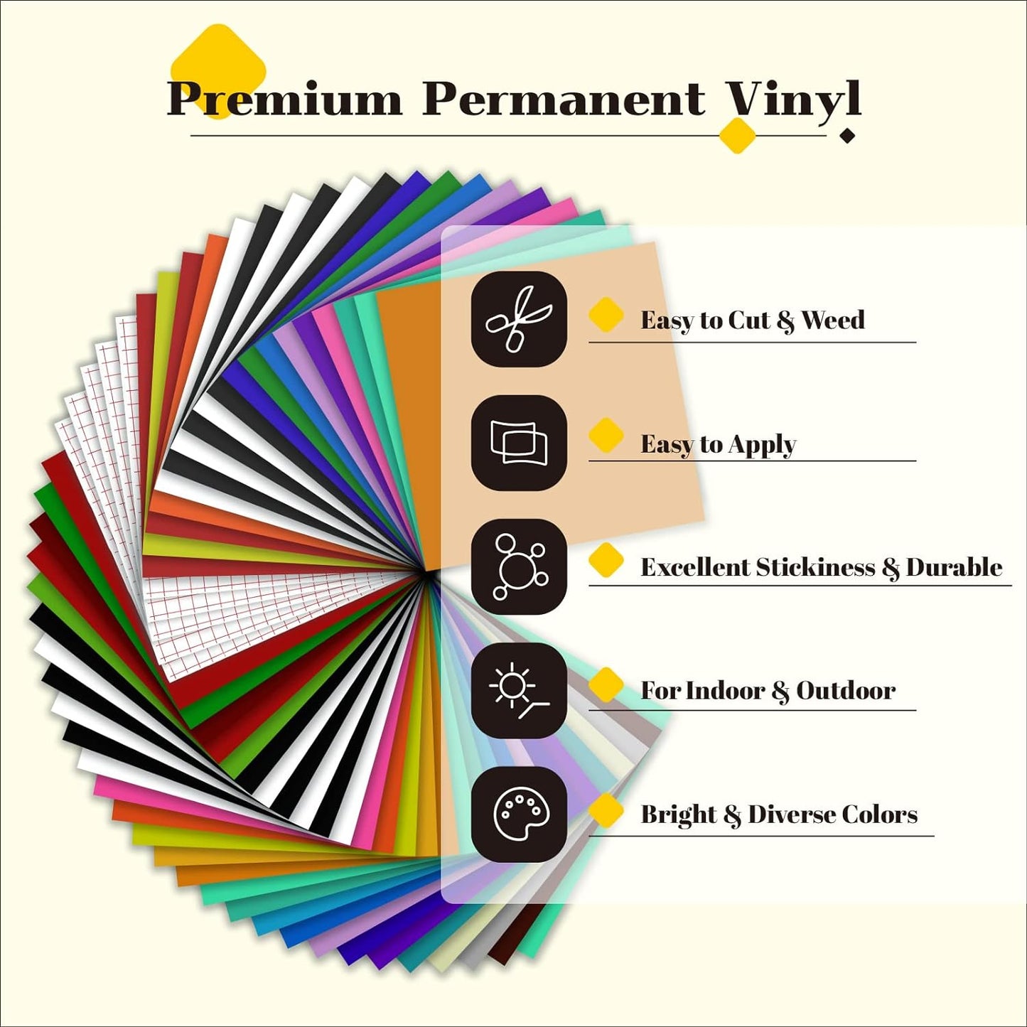 Permanent Vinyl - 57 Pack 12" X 12" Permanent Adhensive Vinyl Bundle Compatible with Cricut Cutting Machine, 52 Adhensive Sheets and 5 Transfer Tape Sets for Party Decoration, Stiker