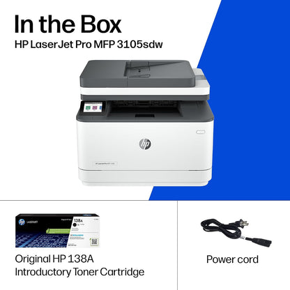 HP Laserjet Pro MFP 3105Sdw Wireless Printer, Print, Scan, Copy, Fast Speeds, Easy Setup, Mobile Printing, Advanced Security, Best-For-Office, Ai-Capable (3G646A)
