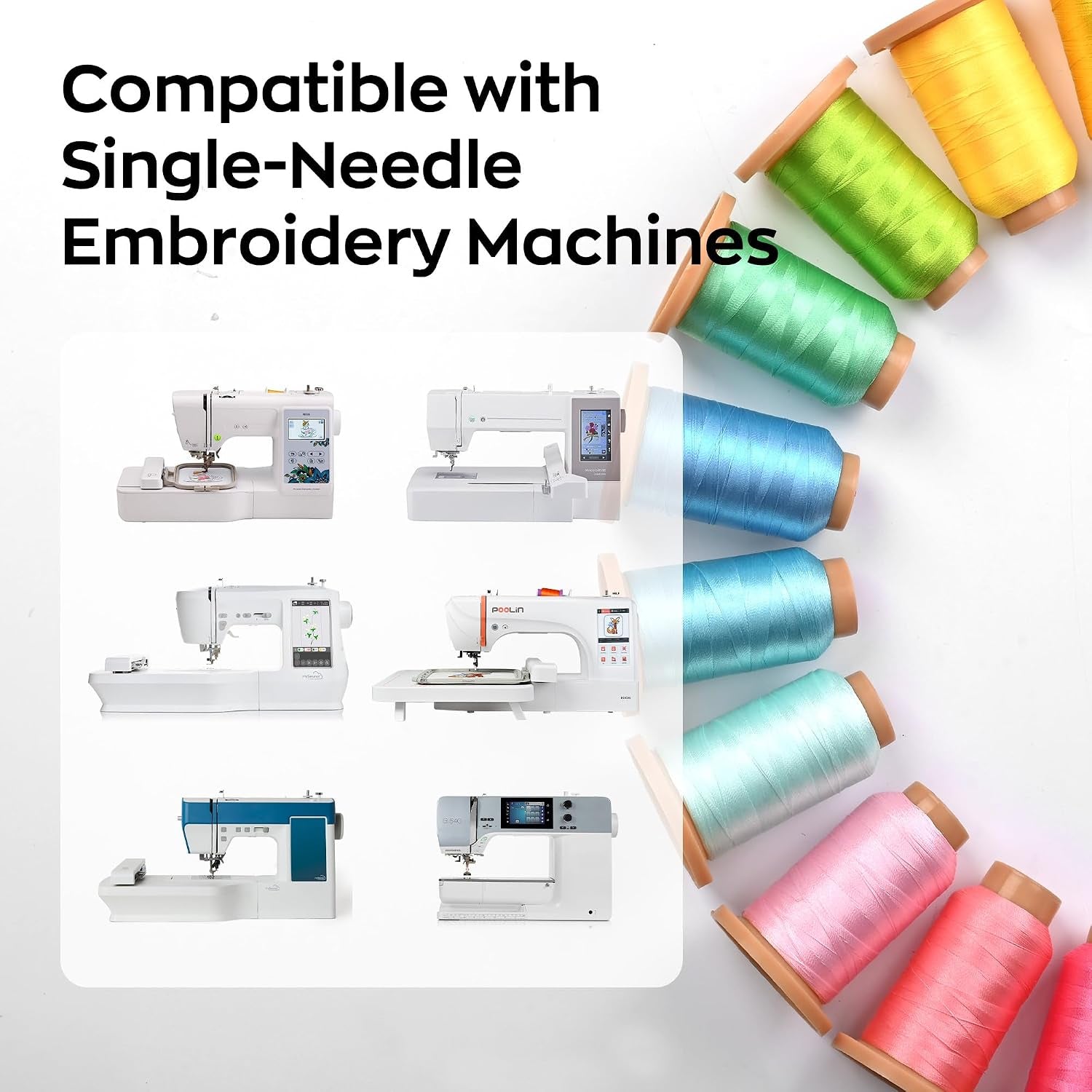 Poolin Embroidery Machine Thread Kit 80 Colors | 40WT Embroidery Thread, 800M/Spool, Compatible with Brother, Janome and Most Embroidery Machines, Low Lint, Colorfast