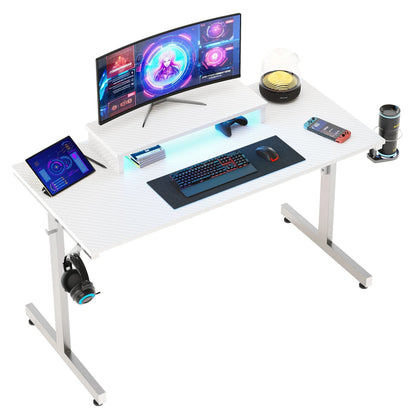 42 Inch LED Gaming Desk with Monitor Stand PC Computer Gamer Home Office Table in White
