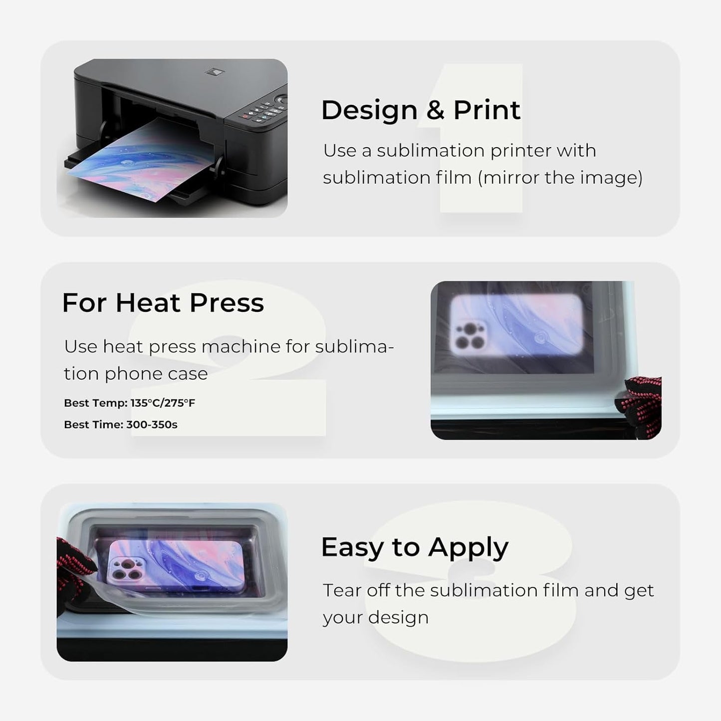 Printable Sublimation Heat Transfer Film for Phone Case Heat Press，20 Pack 3D Sublimation Film Sheets for Phone Cases Mugs，A4 8.5" X 11" Sublimation Transfer Paper for Badge, Keychains
