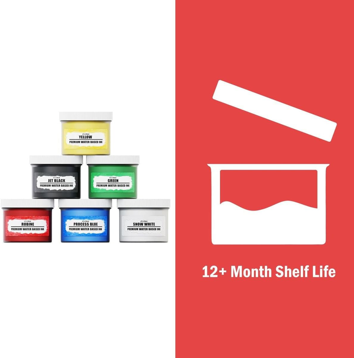 Screen Printing Ink Set (6 Color, 8 Oz.) - Ecotex® Water Based Fabric Ink, Silk Screen Ink, Ink for Shirt Printing - Screen Printing Supplies for Screen Printing Kit, Includes Discharge Activator