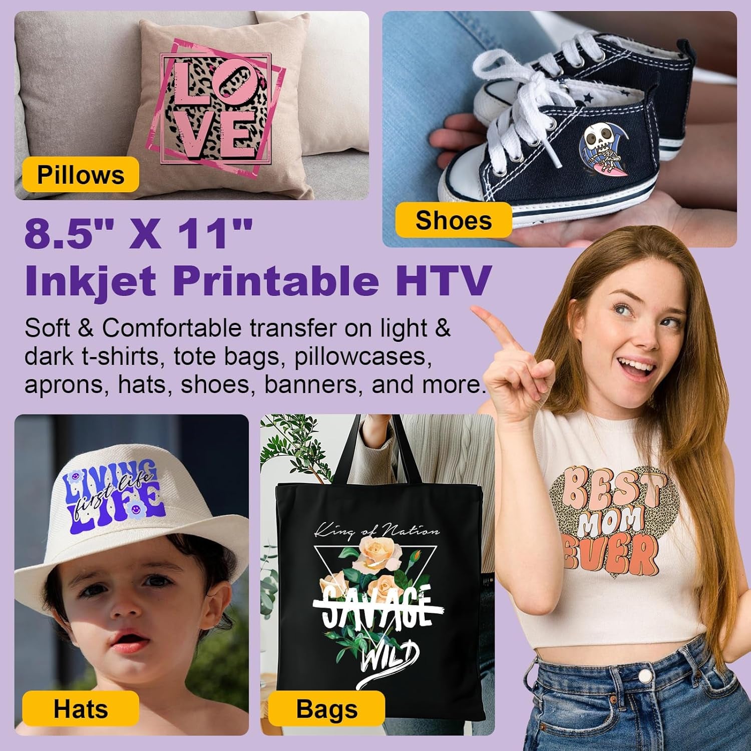 Printable Heat Transfer Vinyl & Mask Sheets for T-Shirts (Each 7 Sheets), 8.5" X 11" Inkjet Printable HTV Vinyl Iron on Transfer Paper for Light & Dark Fabric