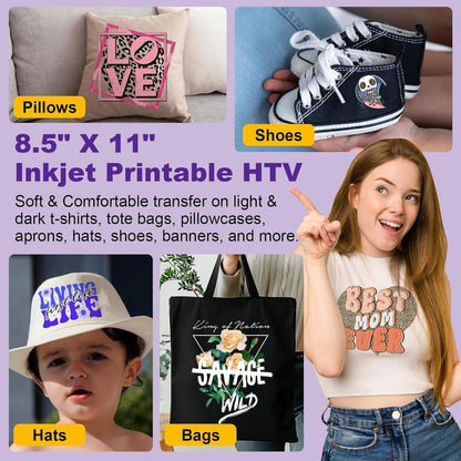 Printable Heat Transfer Vinyl & Mask Sheets for T-Shirts (Each 7 Sheets), 8.5" X 11" Inkjet Printable HTV Vinyl Iron on Transfer Paper for Light & Dark Fabric