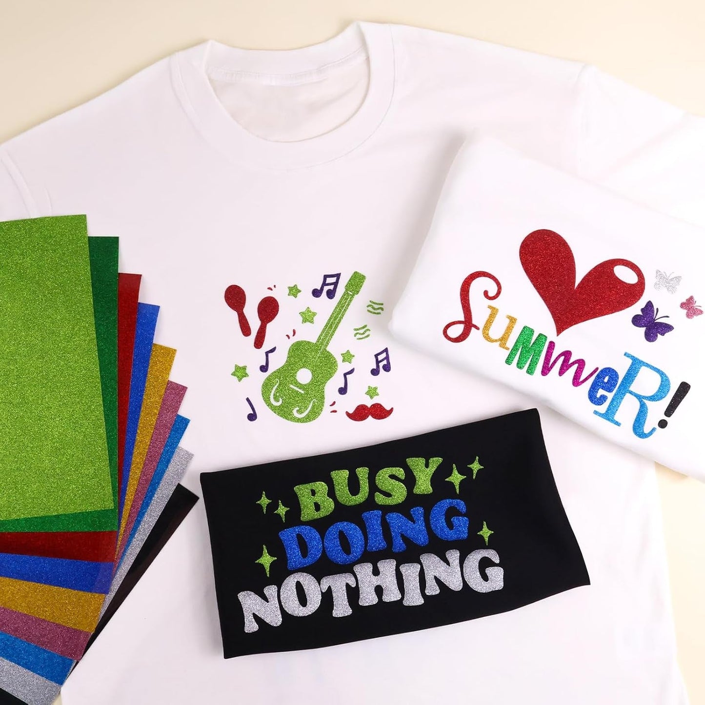 3D Puff Heat Transfer Vinyl, 9 Sheets 12" X 10" Glitter Foaming Puff HTV Vinyl, Puffy Iron on Vinyl for T-Shirts Clothes Compatible with Cricut Air or Maker