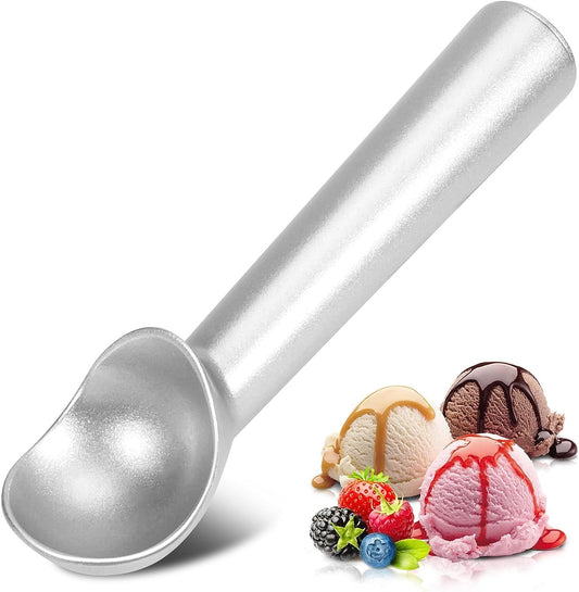 Ice Cream Scoop,7 Inches Nonstick Anti-Freeze One Piece Aluminum Scooper Spoon, Heavy Duty Durable Design, Easy Clean, for Gelato, Cookie Dough, Sorbet, Almond (Silver)