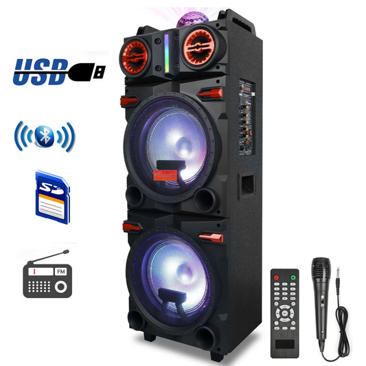 4,500W Bluetooth Speaker Rechargable Dual 10" Woofer Party FM Karaok DJ LED AUX