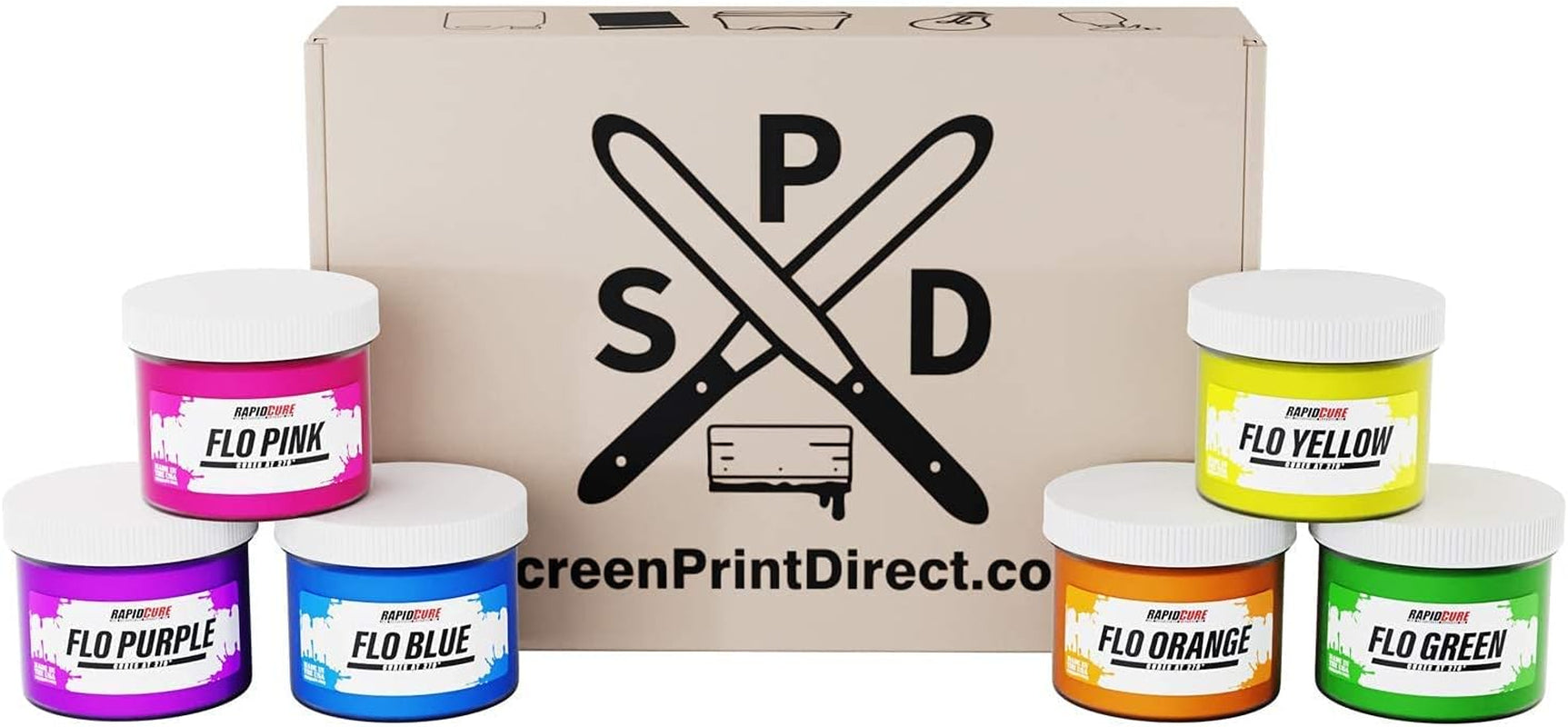 Rapid Cure Fluorescent 6 Color Plastisol Ink - Low Temp Curing, 8 Oz. by