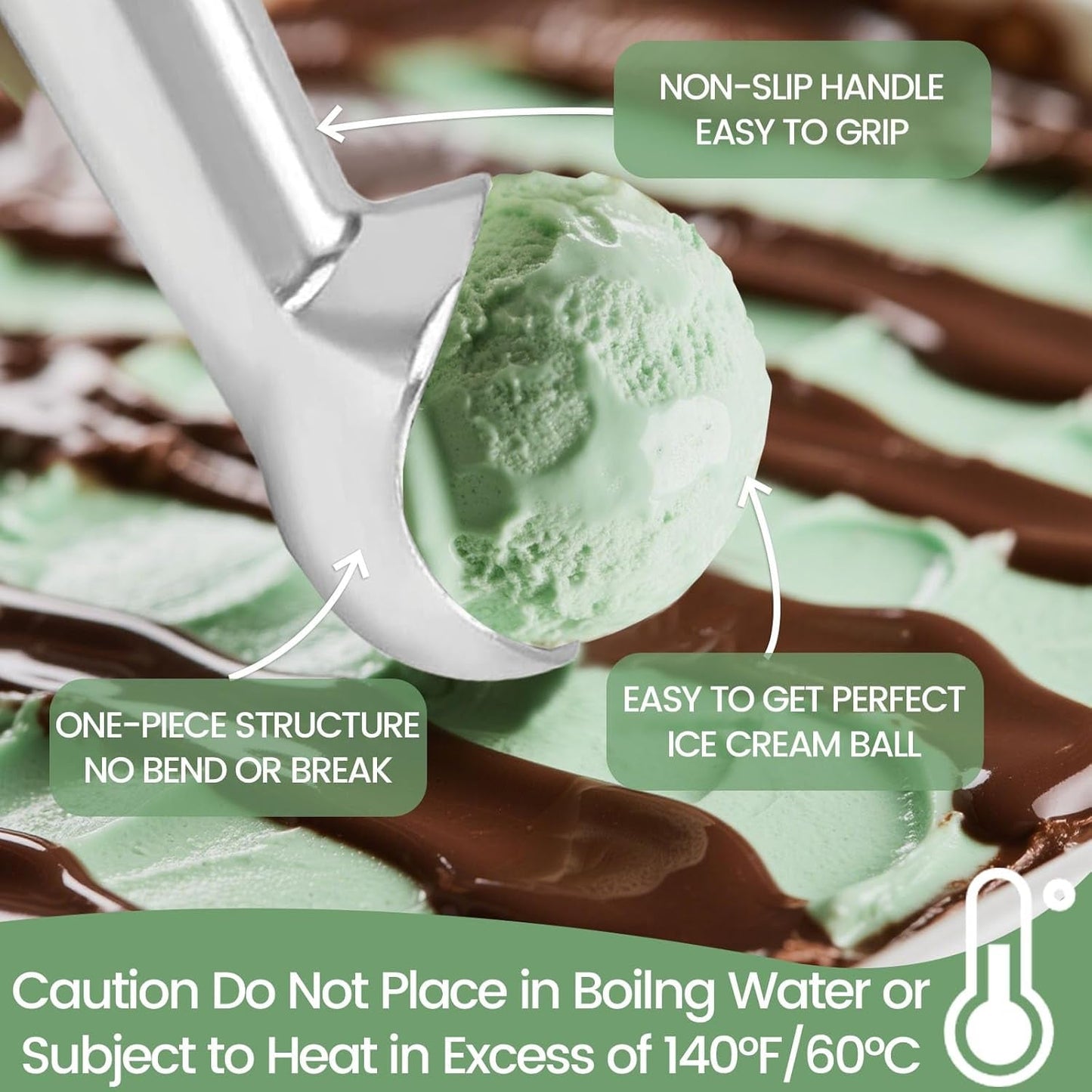 HANSGO Ice Cream Scoop, 2PCS 7 Inches Nonstick Anti-Freeze Ice Cream Scooper One Piece Aluminum Design Dishwasher Safe