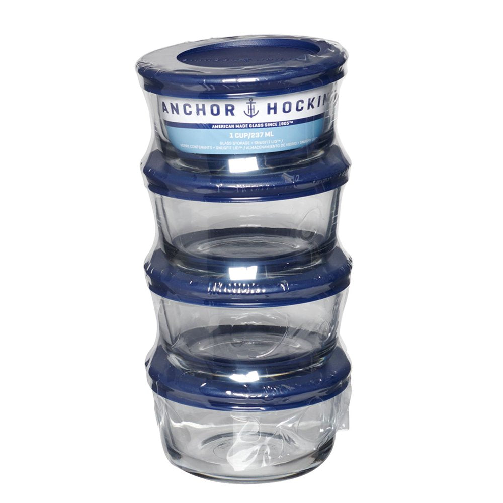 Glass Food Storage Containers with Lids, 1 Cup Round, Set of 4