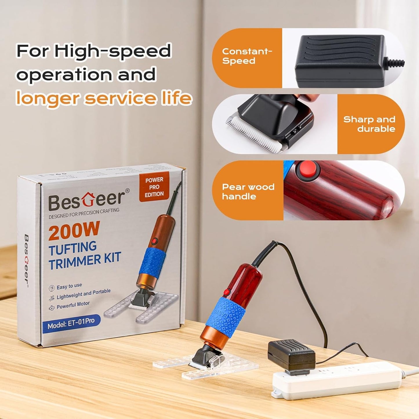 BESGEER 200W Carpet Trimmer with Optimized Shearing Guide, Rug Shears Carpet Carving Tool with 2 Blades for Carpet Repair, a Highly Customer-Friendly Tufting Trimmer for Sculpting Tufting Gun Rug