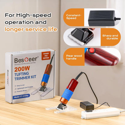 BESGEER 200W Carpet Trimmer with Optimized Shearing Guide, Rug Shears Carpet Carving Tool with 2 Blades for Carpet Repair, a Highly Customer-Friendly Tufting Trimmer for Sculpting Tufting Gun Rug