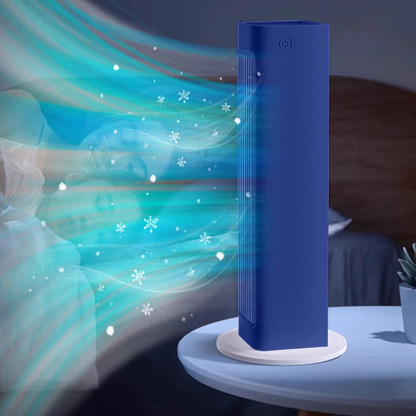 Portable Air Conditioner Fan for Bedroom, Bladeless Air Cooler, Rechargeable, Quiet, Wall-Mountable AC Fan for Small Rooms, Office, Dorm Use (Blue)