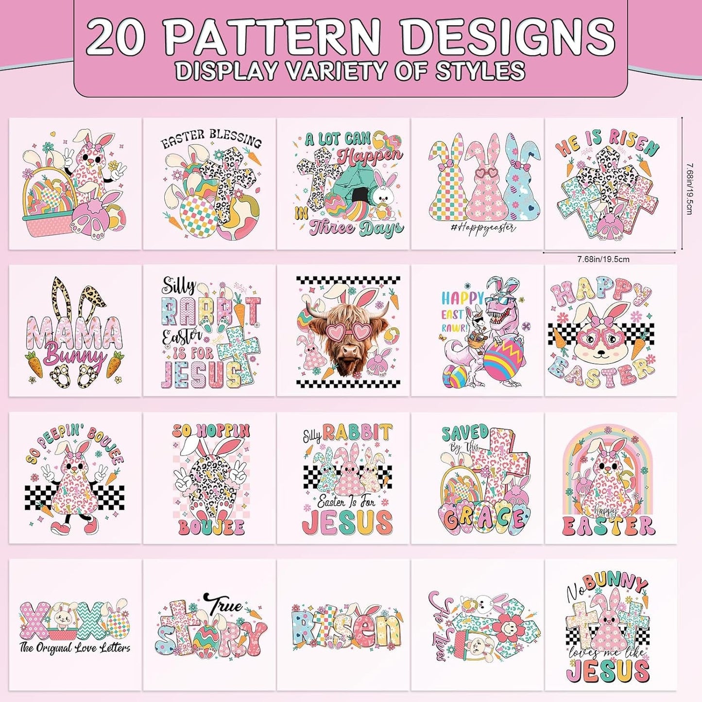 Dtf Transfers Ready to Press - 20 Pcs Easter Iron on Transfers for T-Shirts, Jesus Bunny Egg Iron on Patches Stickers, Heat Vinyl Decals for Clothes Bag DIY Crafts Fabric Decor